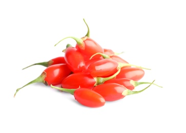 Fresh goji berries on white background. Healthy superfood