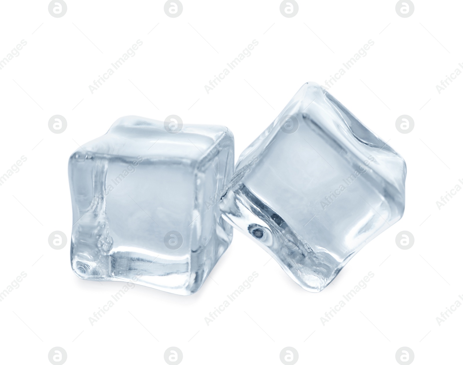 Photo of Crystal clear ice cubes on white background