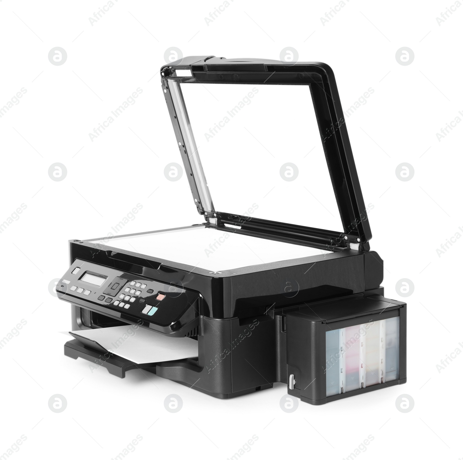 Photo of New open multifunction printer isolated on white