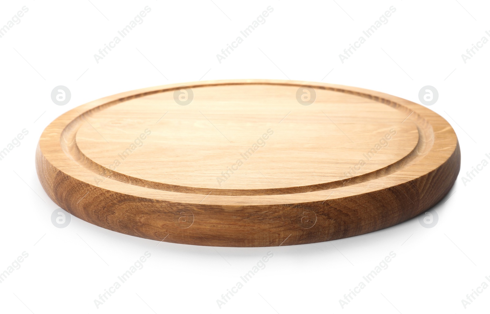 Photo of New wooden board isolated on white. Cooking utensil