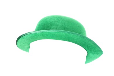 Photo of Green leprechaun hat isolated on white. Saint Patrick's Day accessory
