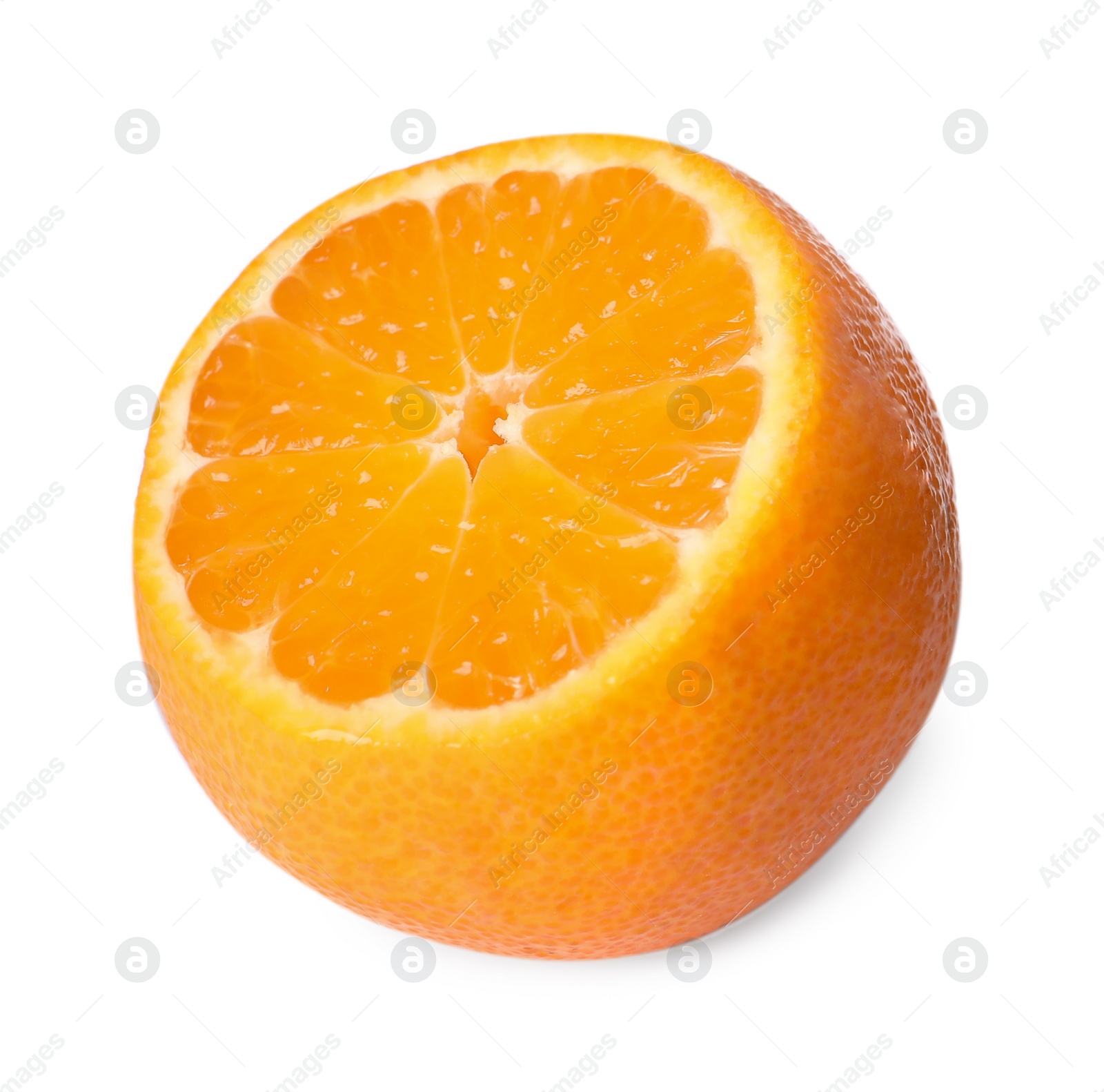 Photo of One cut ripe tangerine isolated on white