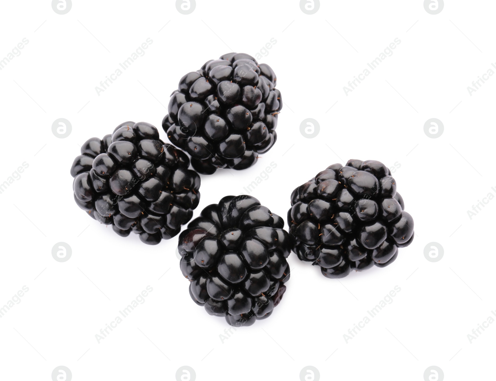 Photo of Tasty ripe blackberries on white background, top view