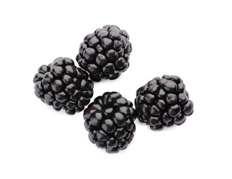 Tasty ripe blackberries on white background, top view