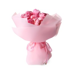 Photo of Beautiful bouquet of pink peonies isolated on white