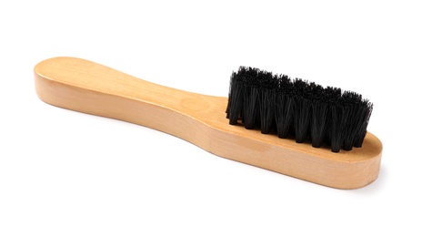 Photo of Shoe brush isolated on white. Footwear care item