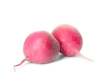 Photo of Whole fresh ripe turnips on white background