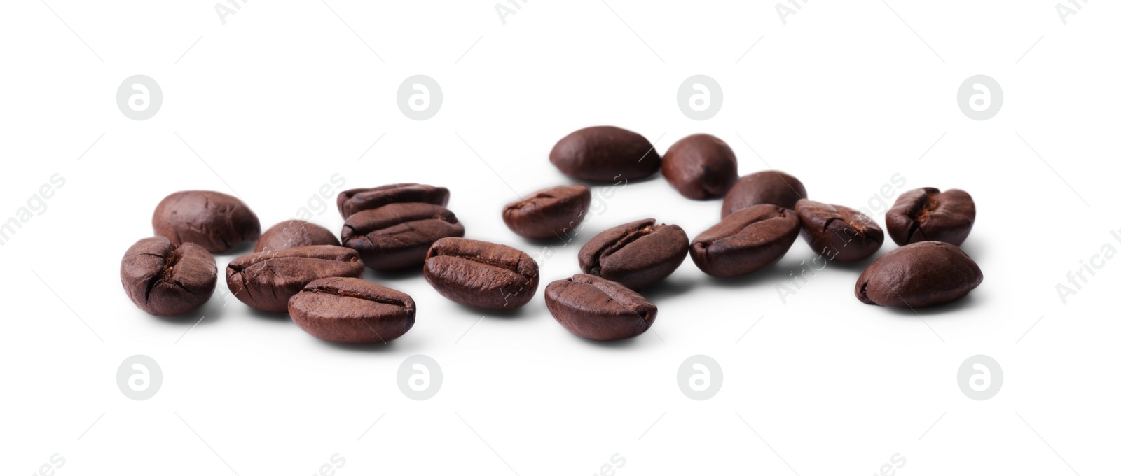 Photo of Many roasted coffee beans isolated on white