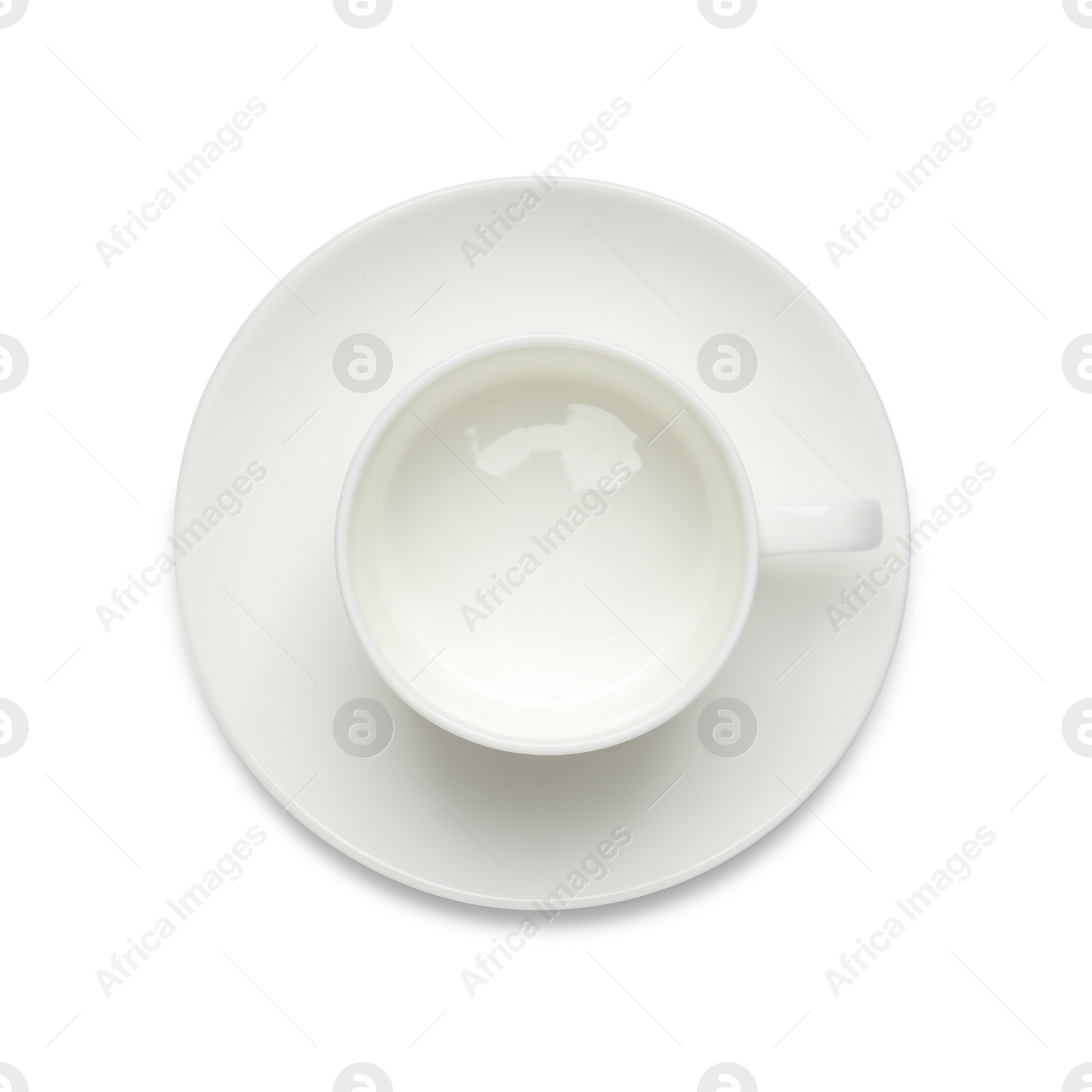 Photo of Empty ceramic cup isolated on white, top view