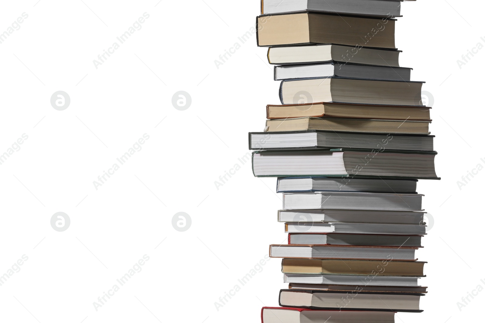 Photo of Stack of many different books isolated on white