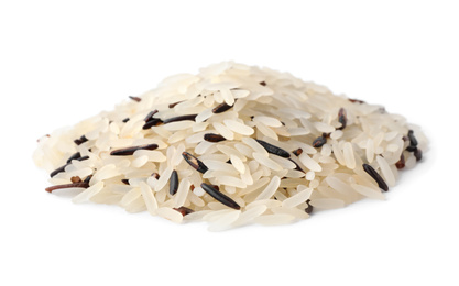 Photo of Mix of brown and polished rice isolated on white