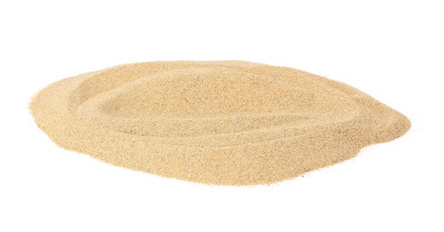 Photo of Pile of dry beach sand isolated on white