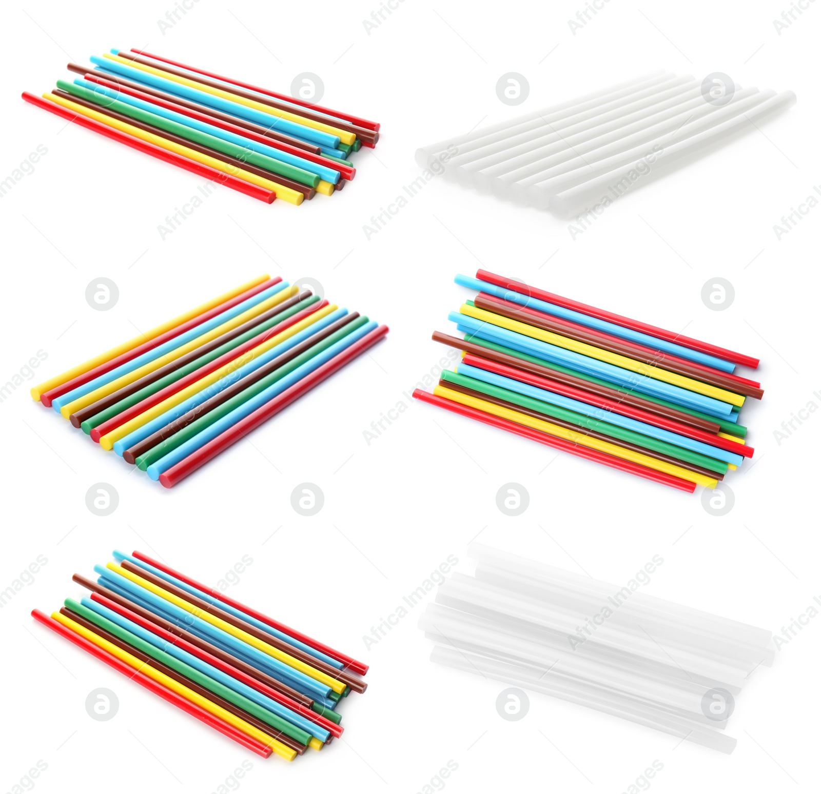Image of Set with different glue sticks on white background