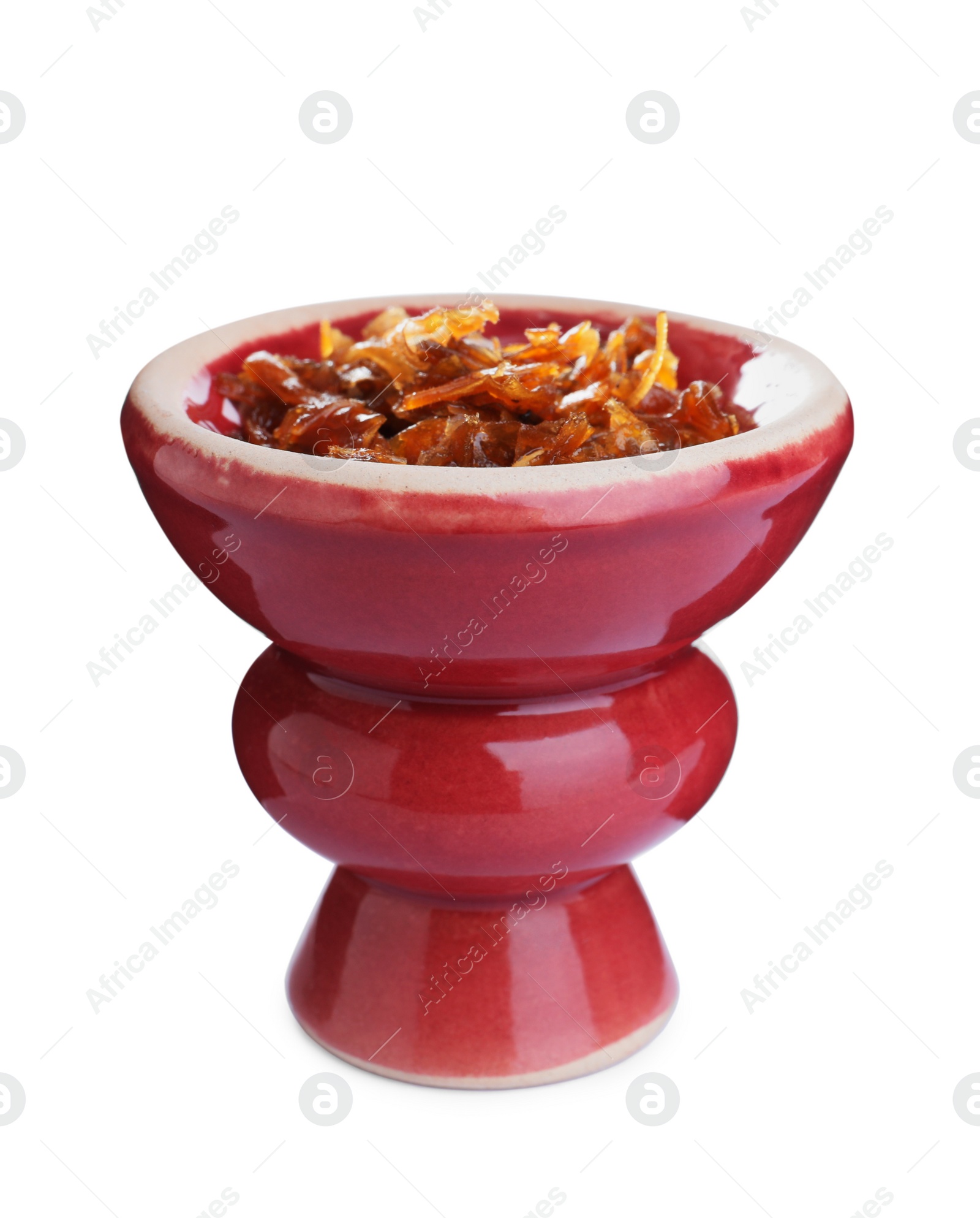 Photo of Hookah bowl with tobacco isolated on white