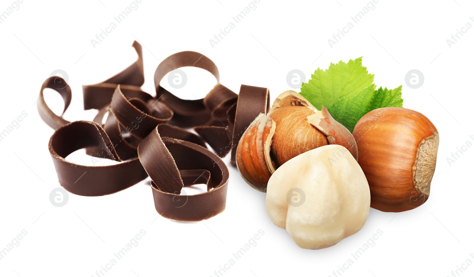 Image of Milk chocolate and hazelnuts isolated on white