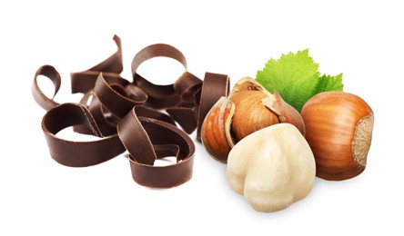 Image of Milk chocolate and hazelnuts isolated on white