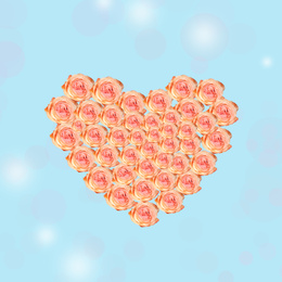 Image of Heart made of roses on light blue background, illustration. Happy Valentine's day