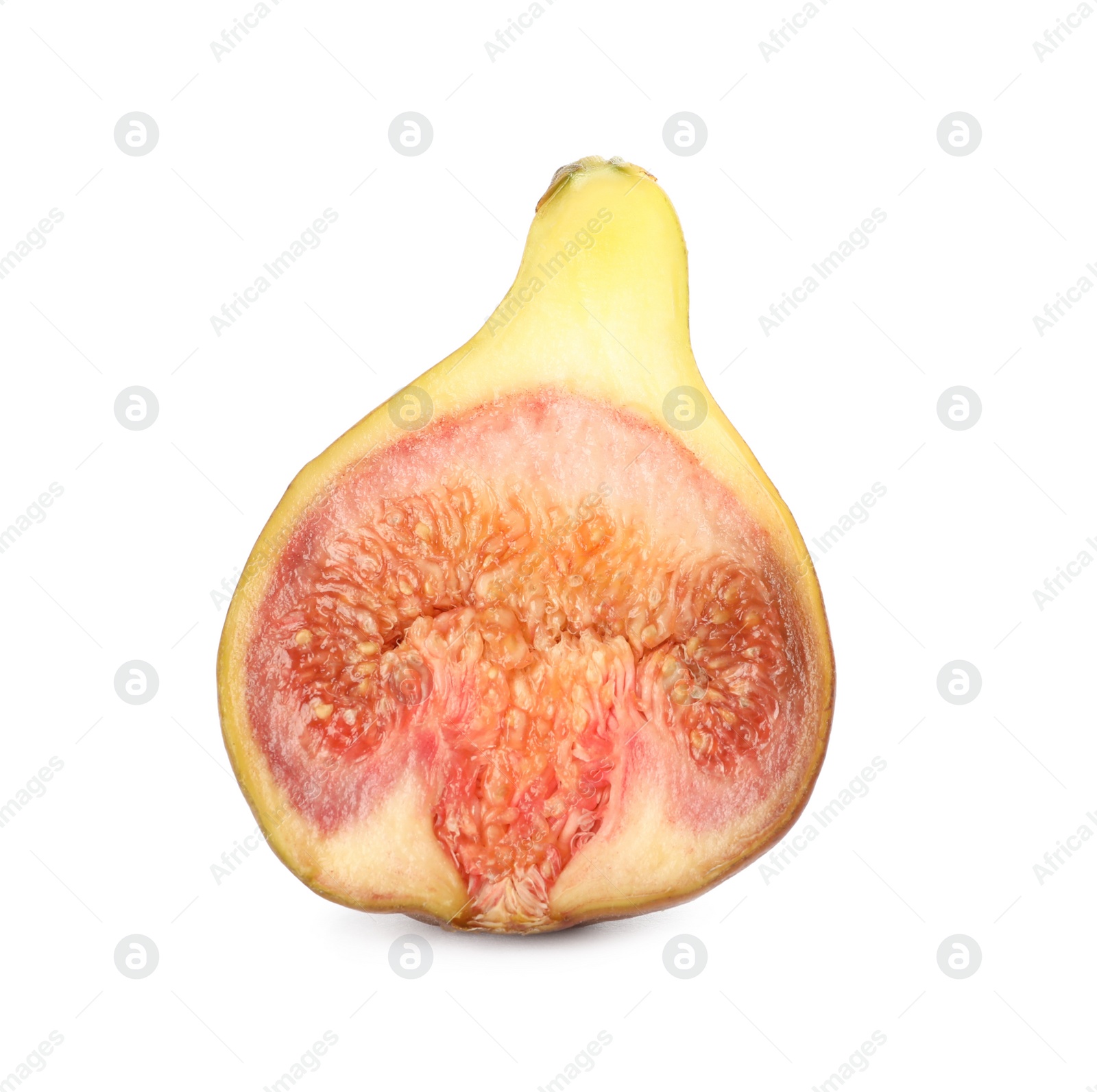 Photo of Half of tasty orange fig isolated on white