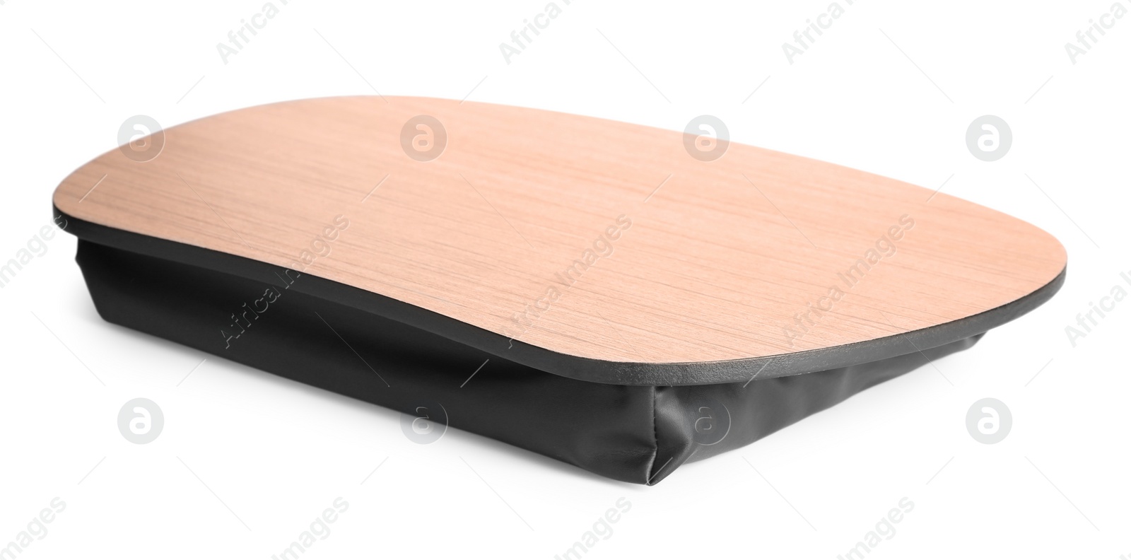 Photo of One empty wooden tray isolated on white