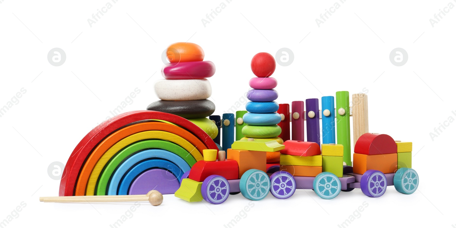 Photo of Many different children's toys isolated on white