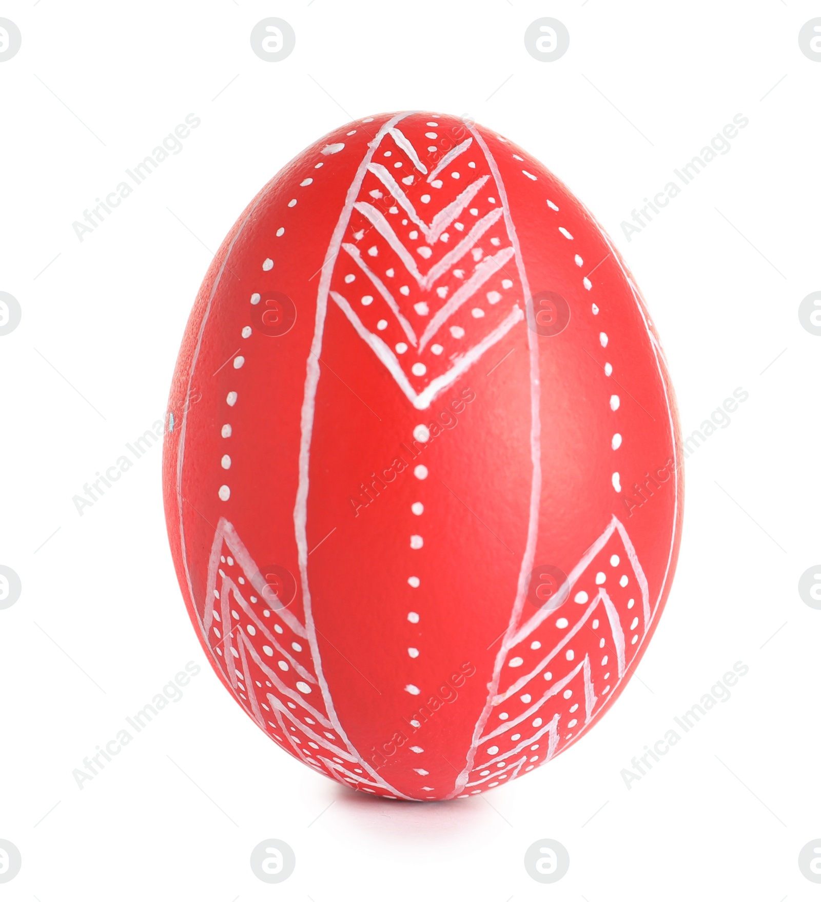 Photo of Creative painted red Easter egg on white background