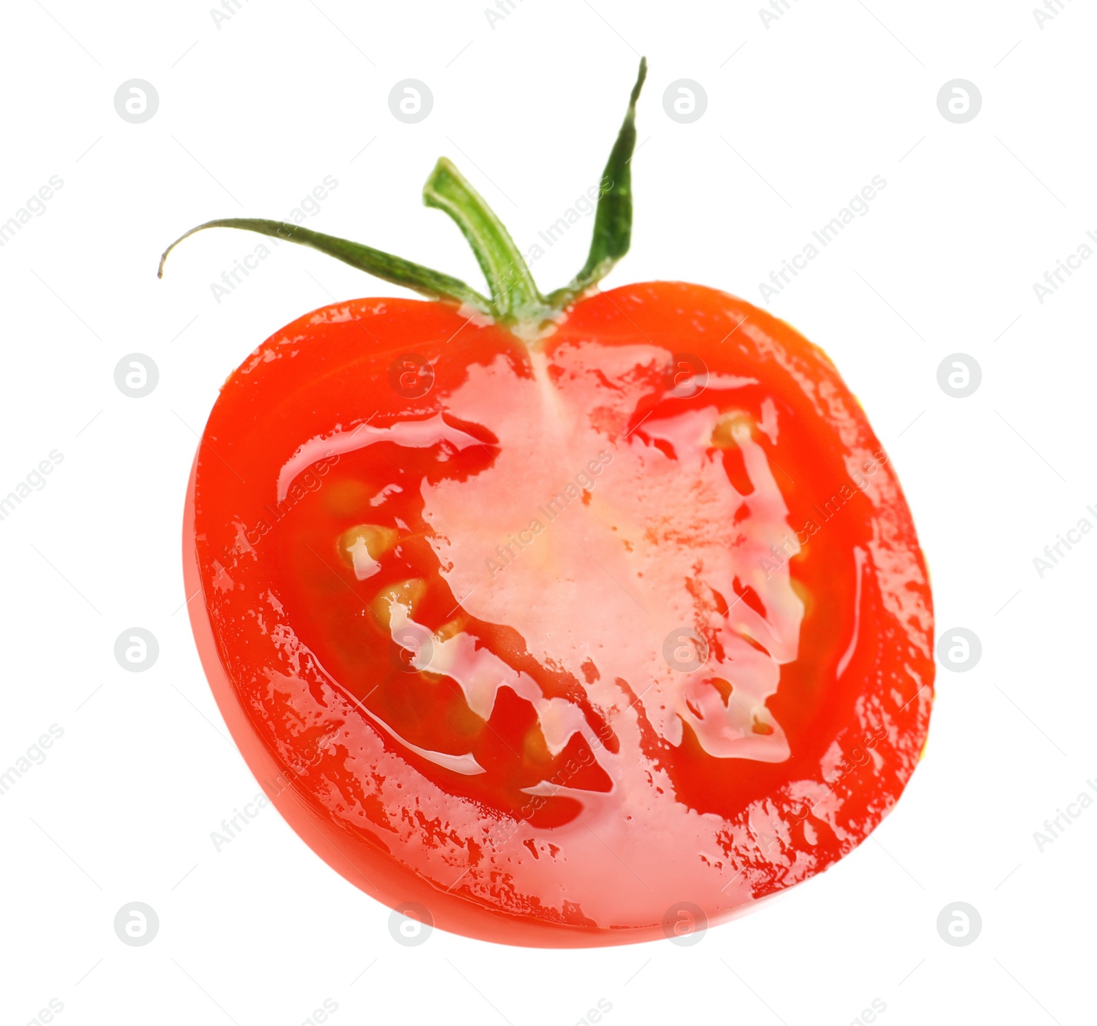 Photo of Half of fresh cherry tomato isolated on white