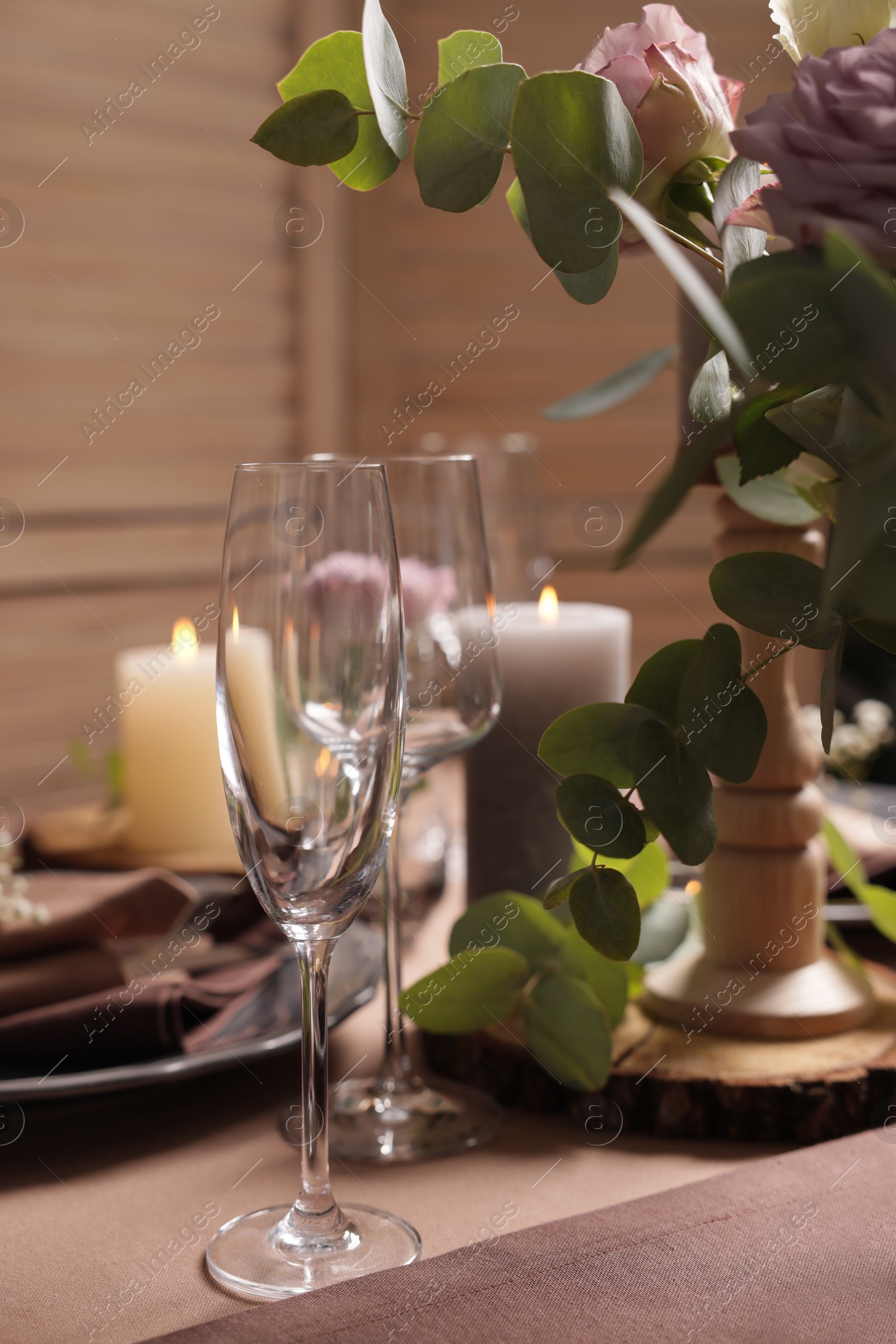 Photo of Elegant table setting with beautiful floral decor