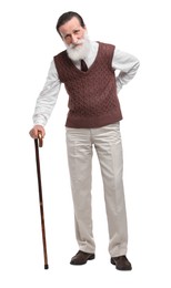 Photo of Senior man with walking cane on white background