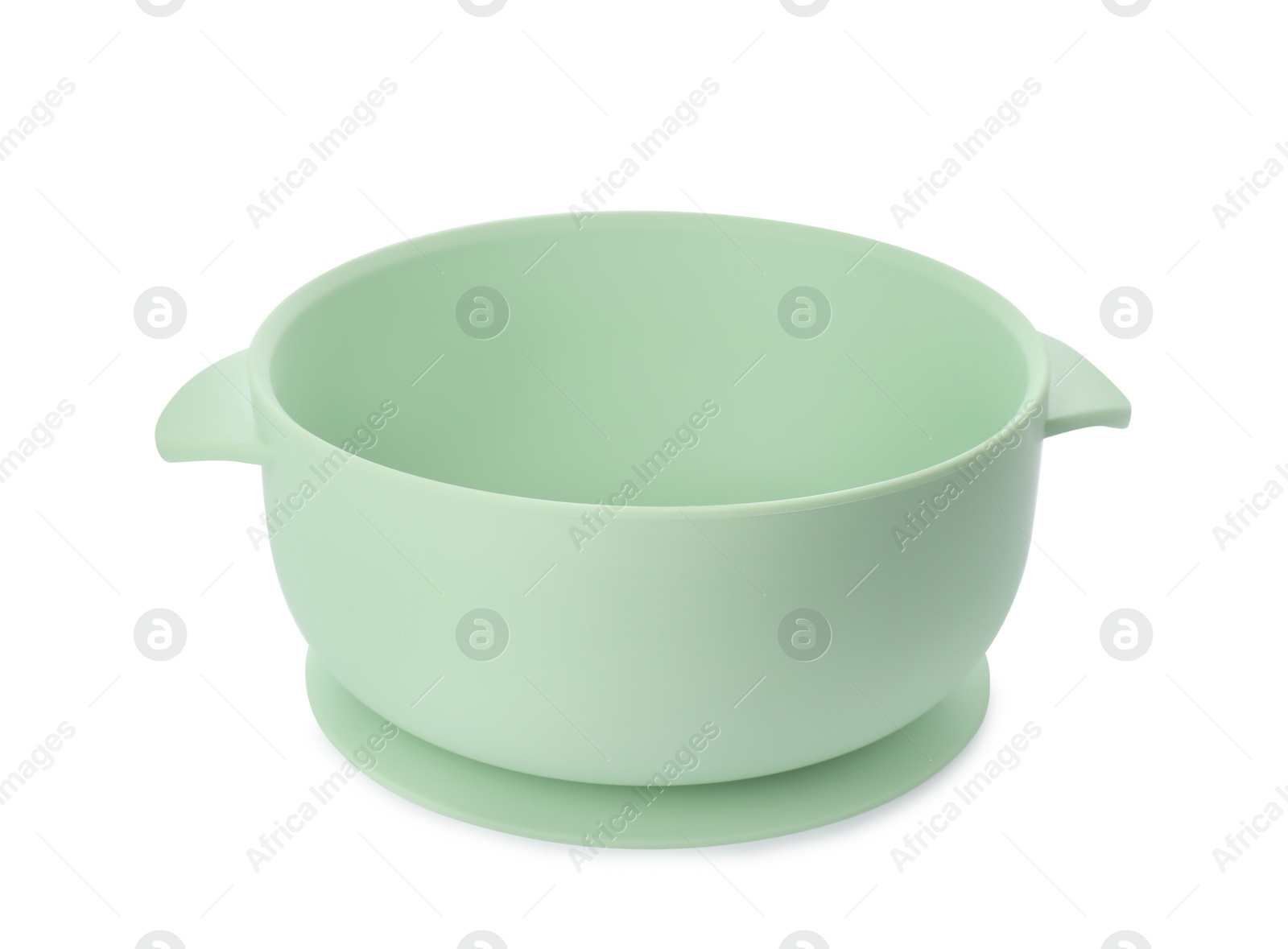 Photo of Plastic bowl on white background. Serving baby food