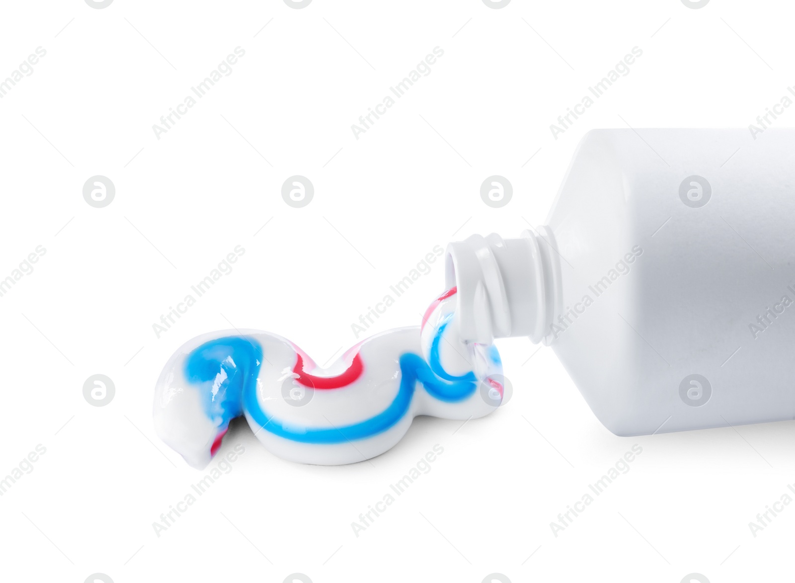 Photo of Tube with toothpaste on white background. Dental care