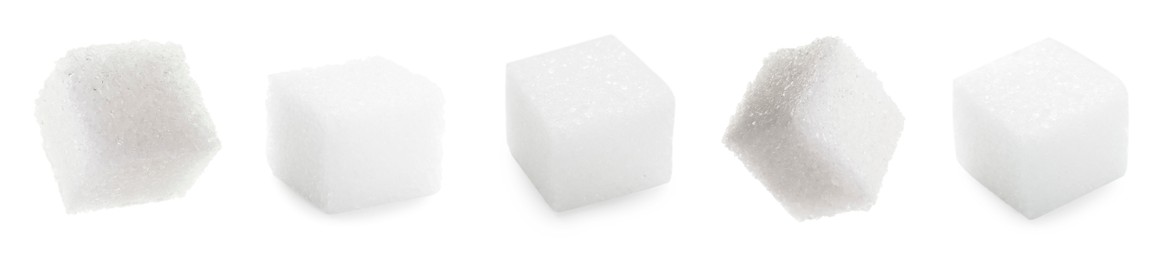 Image of Refined sugar cubes isolated on white, set