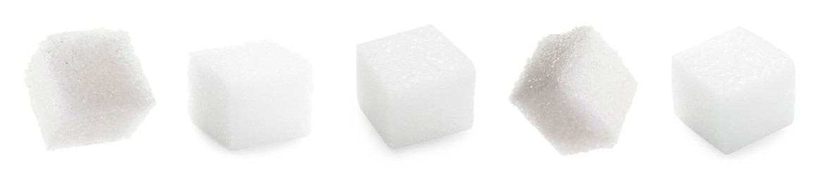 Refined sugar cubes isolated on white, set