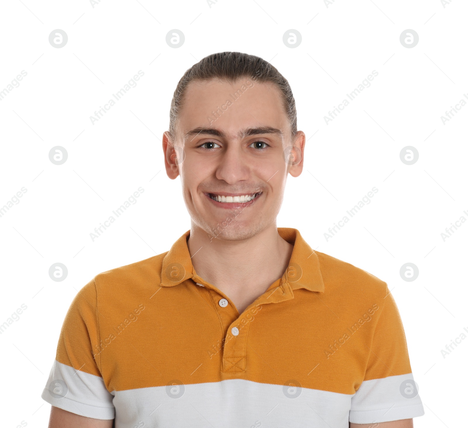 Photo of Portrait of happy young man on white background