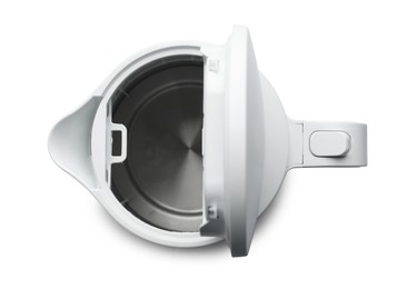 Open electric kettle isolated on white, top view