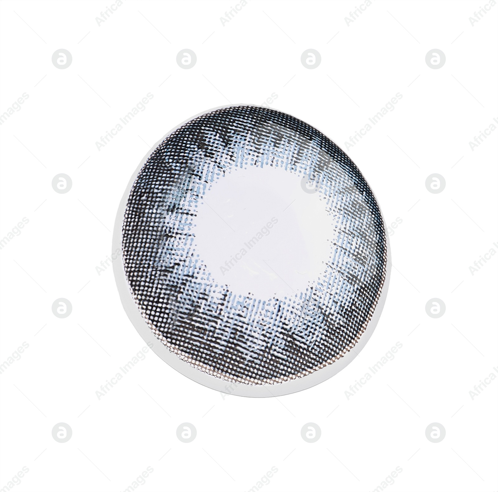 Photo of Tweezers with blue contact lens isolated on white