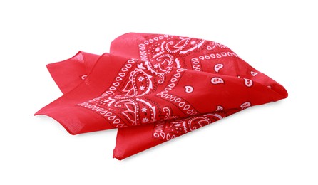 Photo of Red bandana with paisley pattern isolated on white