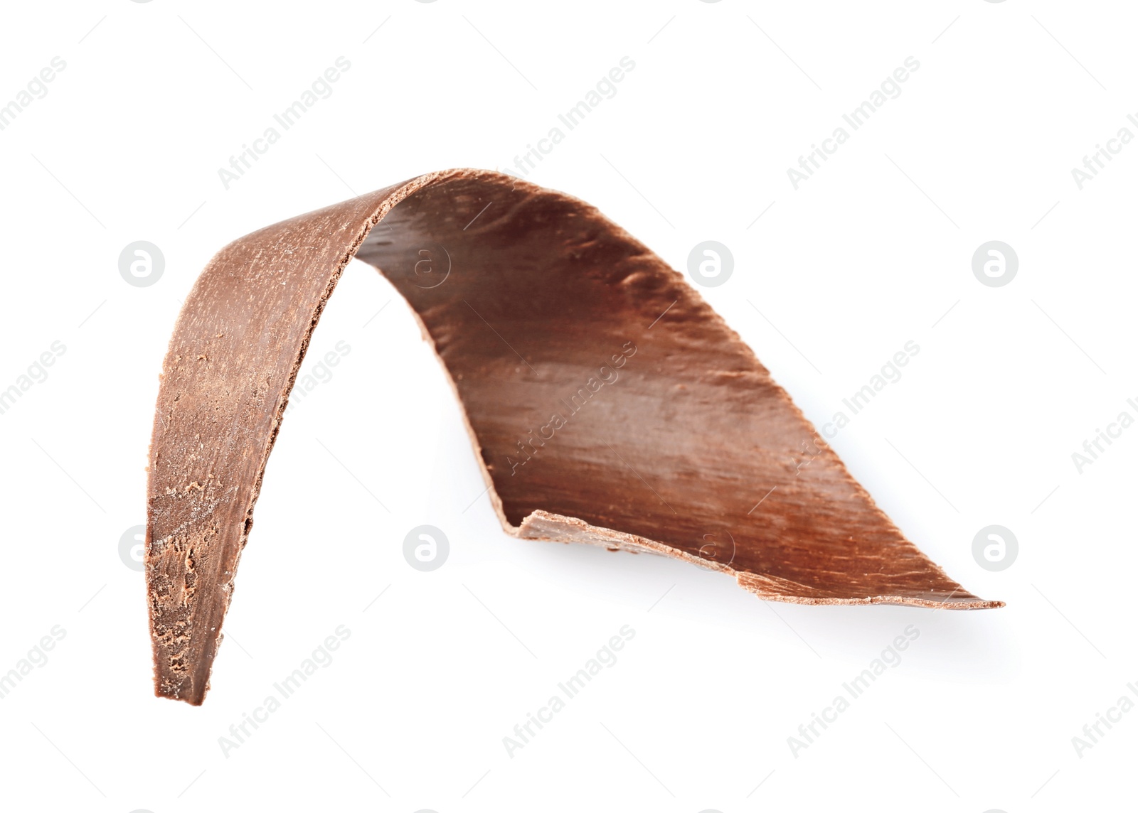 Photo of Curl of tasty chocolate on white background