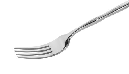 Photo of One shiny metal fork isolated on white