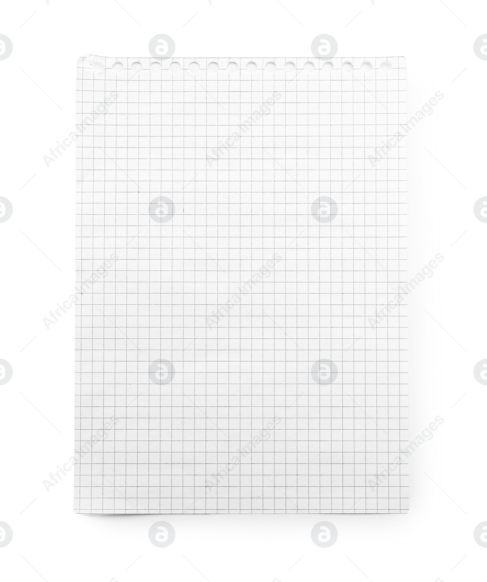 Photo of Checkered notebook sheet isolated on white, top view