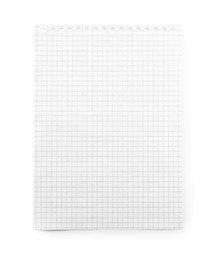 Photo of Checkered notebook sheet isolated on white, top view