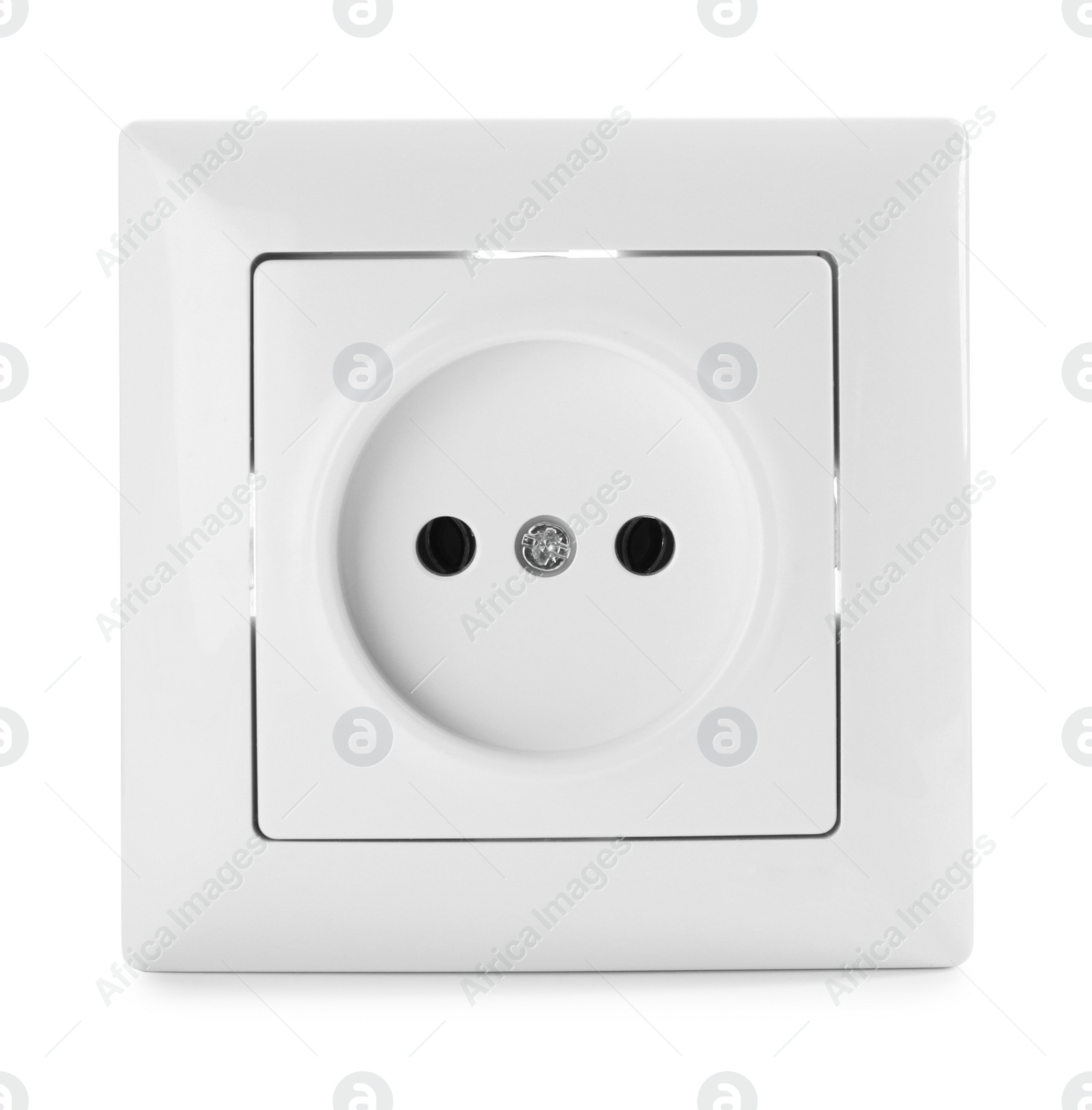 Photo of Power socket on white background. Electrician's equipment