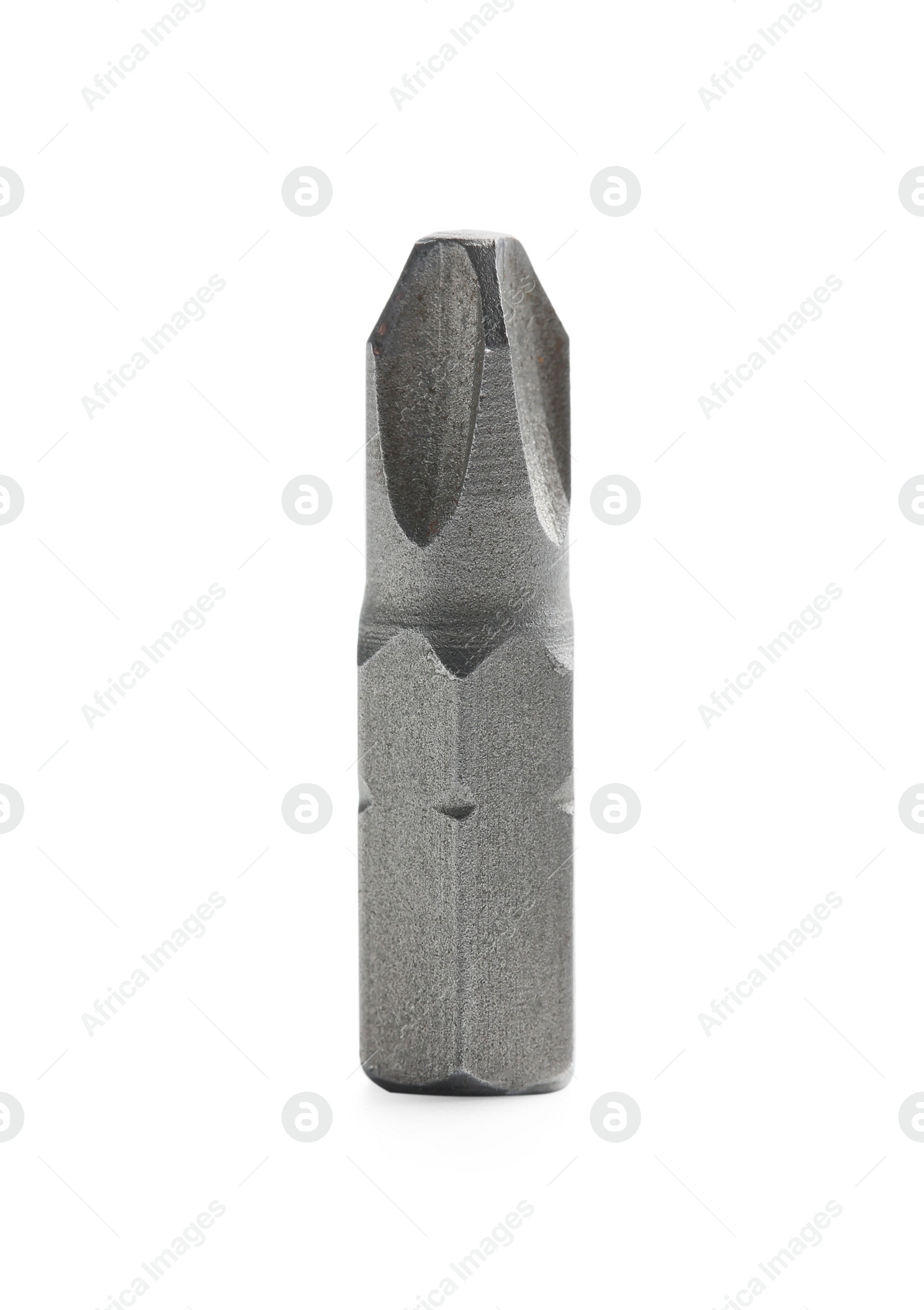 Photo of One metal screwdriver bit on white background