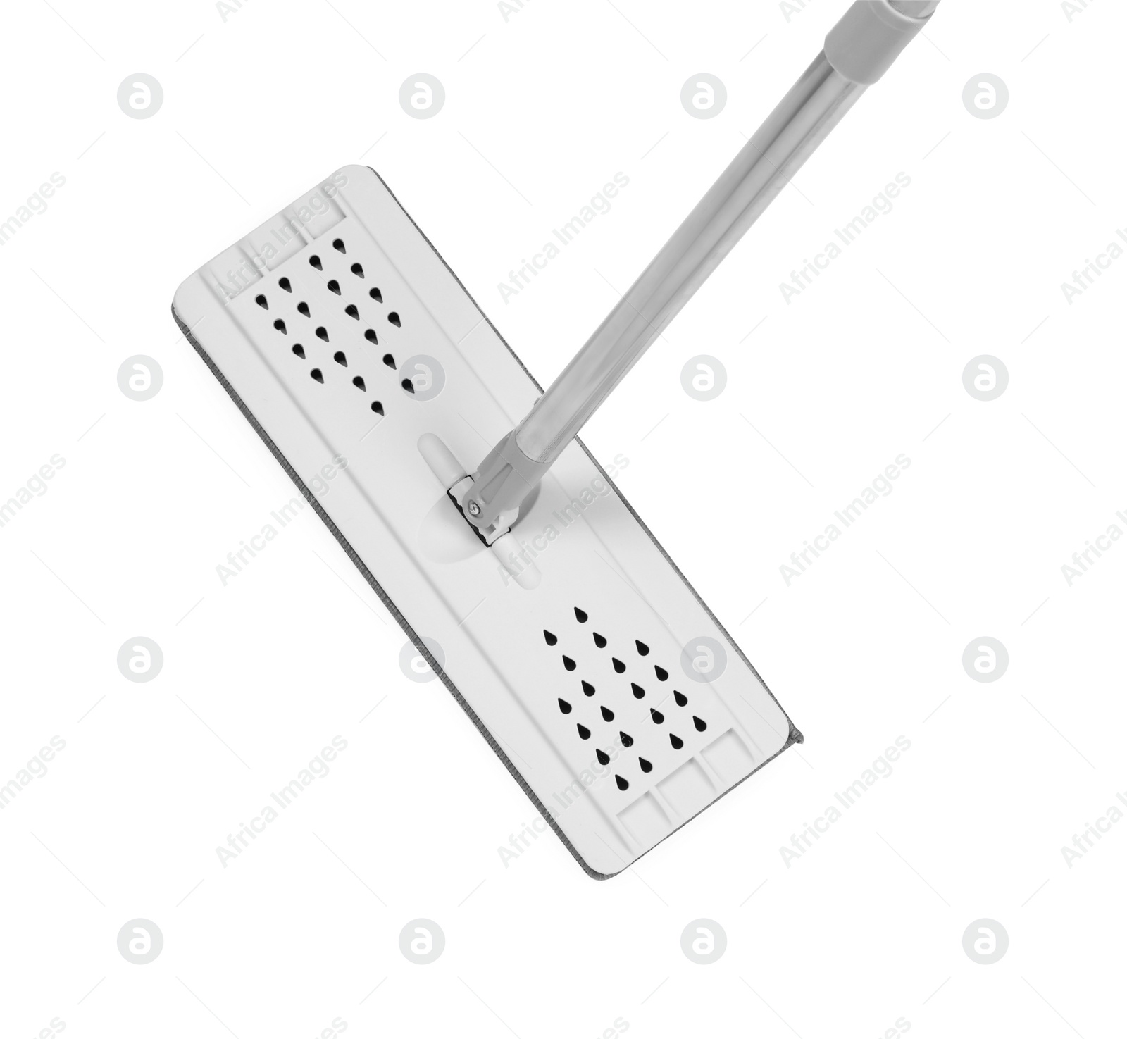 Photo of Mop with metal handle isolated on white, above view