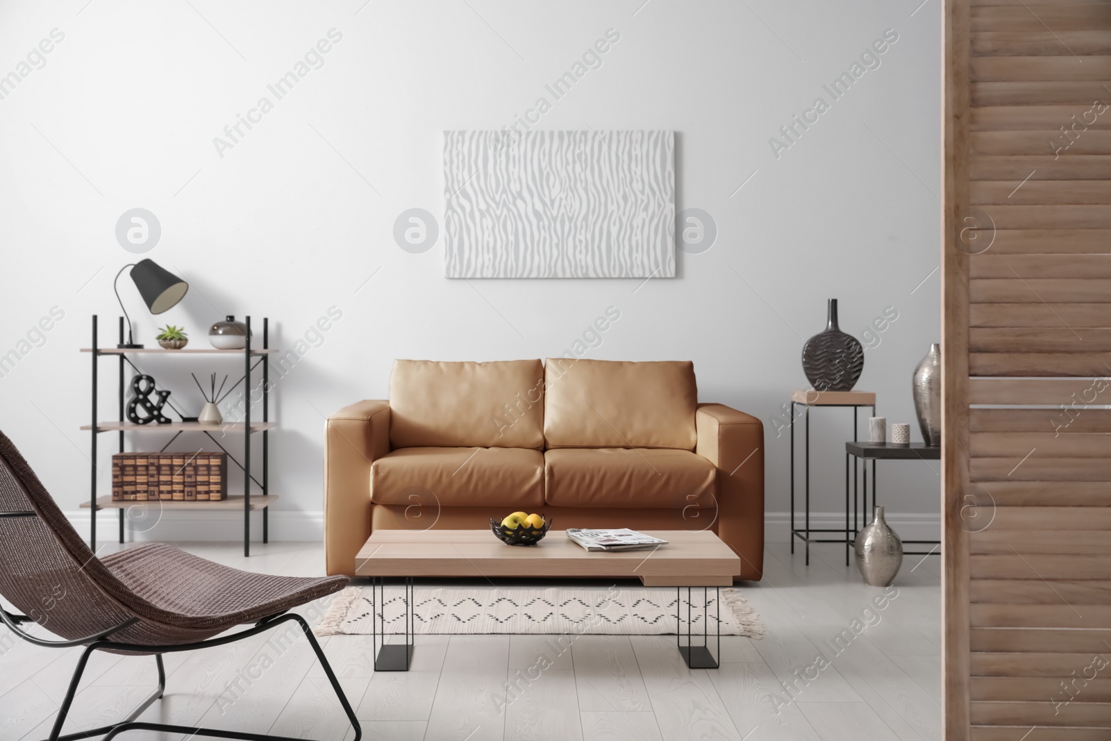 Photo of Modern living room interior with stylish leather sofa