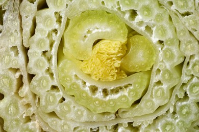 Photo of Cut celery stalks as background, macro view