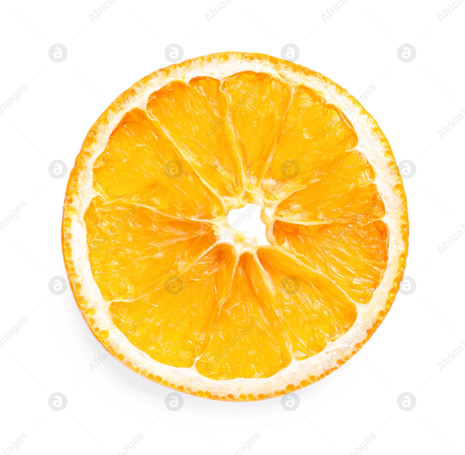 Delicious dry orange slice isolated on white, top view Photo of Delicious dry orange slice isolated on white, top view