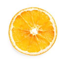 Photo of Delicious dry orange slice isolated on white, top view