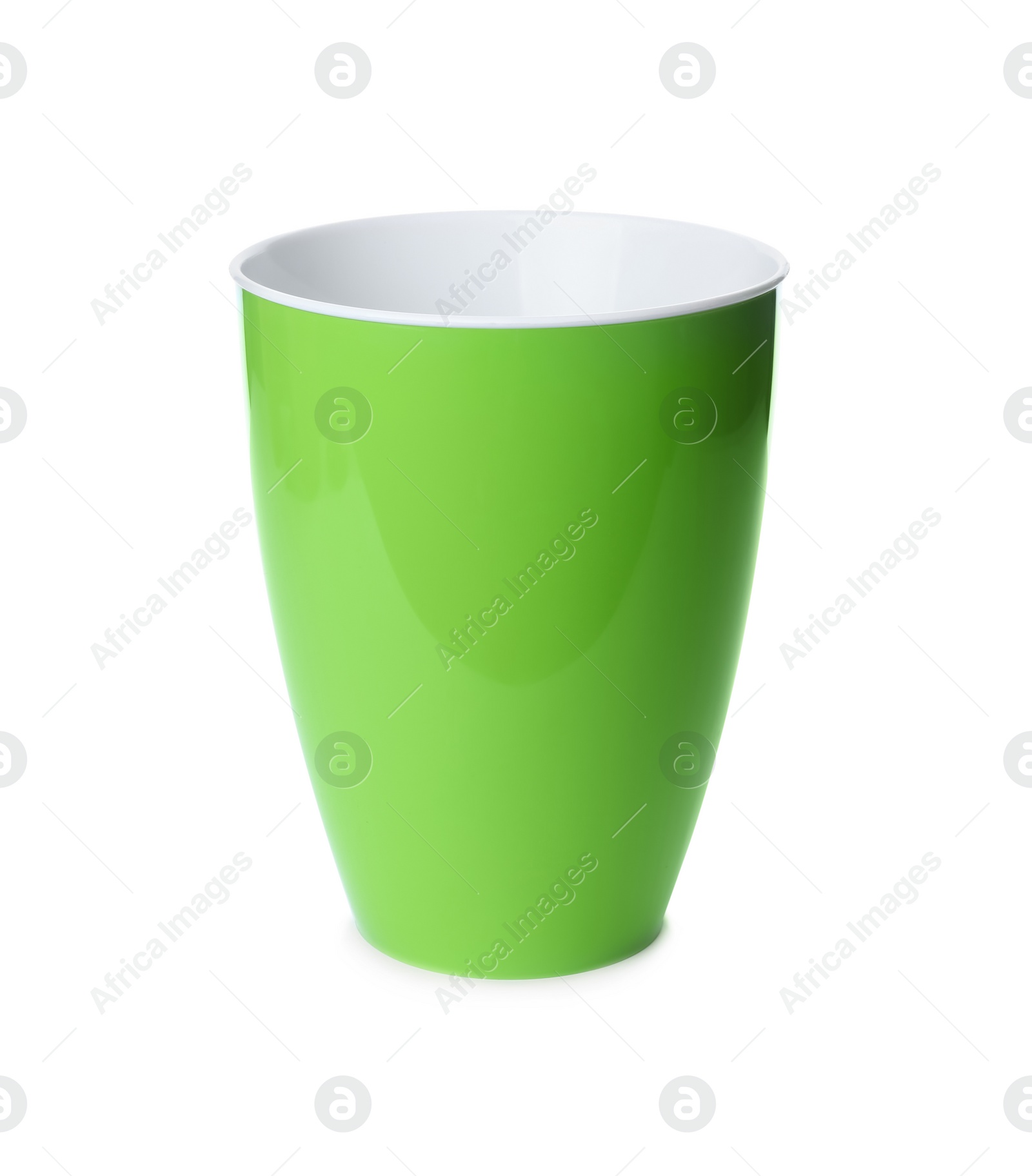 Photo of Green plastic flower pot isolated on white