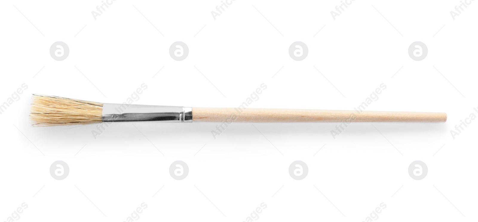 Photo of Thin wooden paint brush on white background