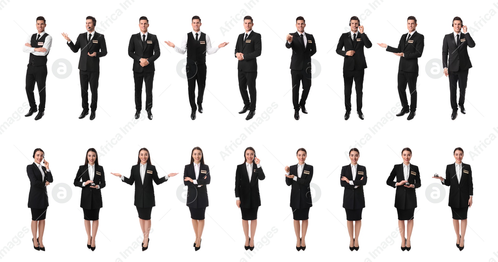 Image of Collage with photos of receptionists on white background. Banner design